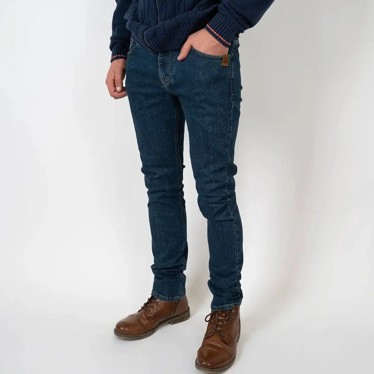 Jeans droit bleu stone wash