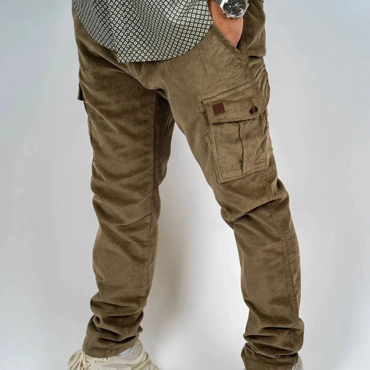 Pantalon cargo kaki en velours