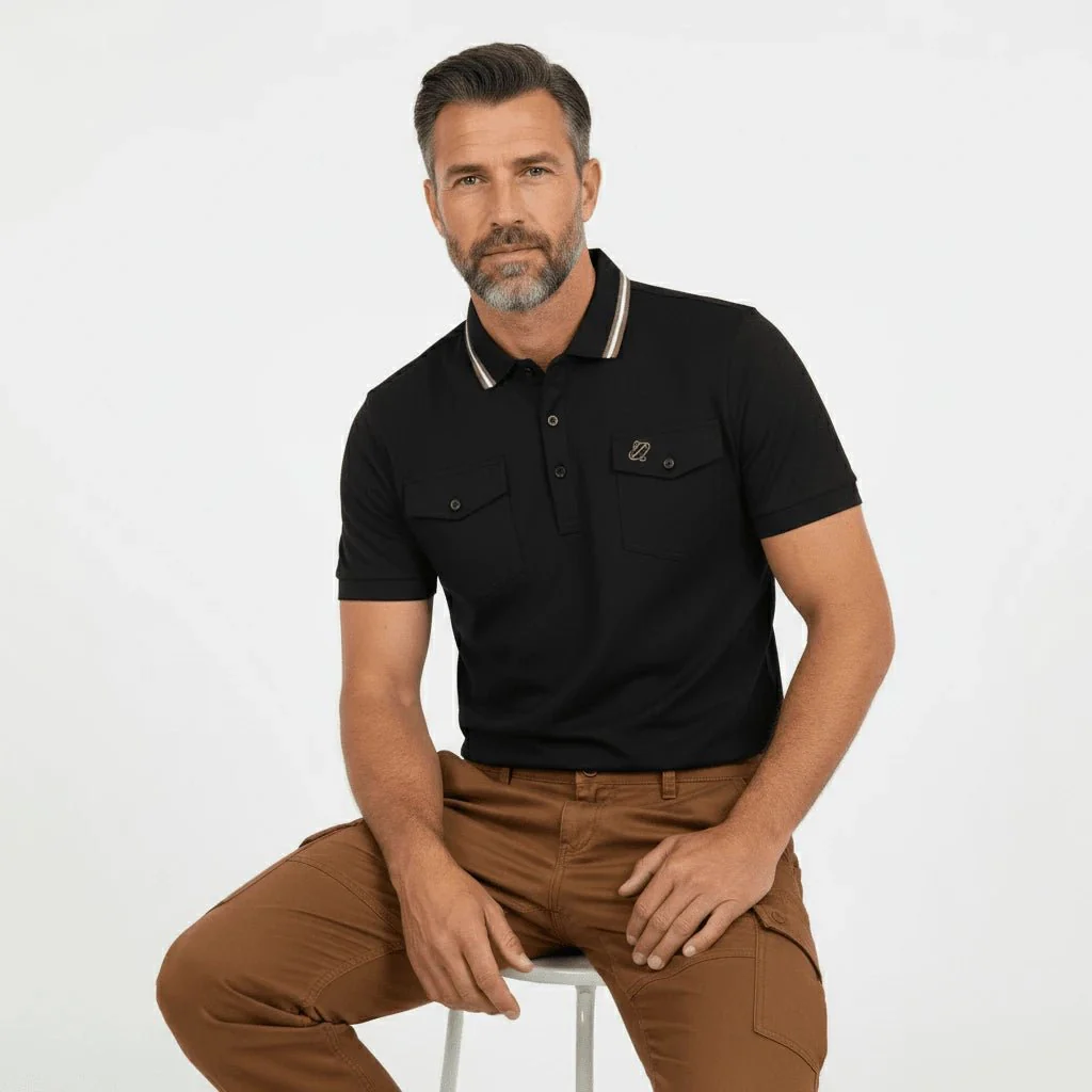 Polo anti UV noir poches poitrine