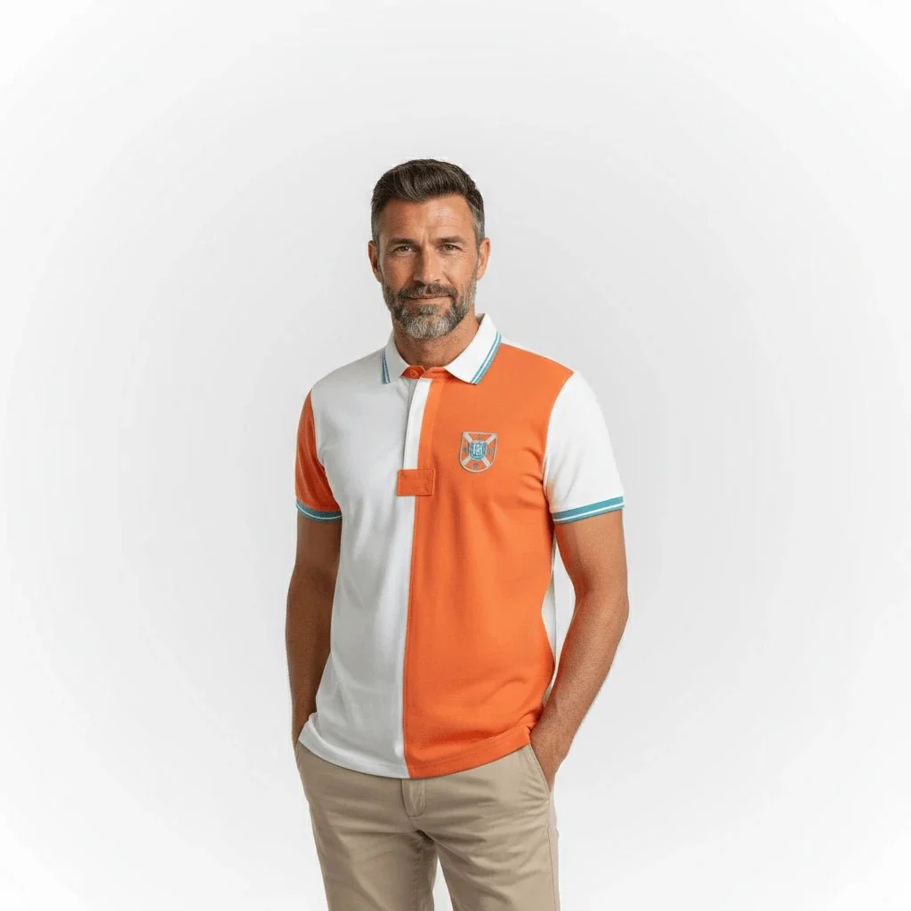 Polo bicolore toucher peau de pêche