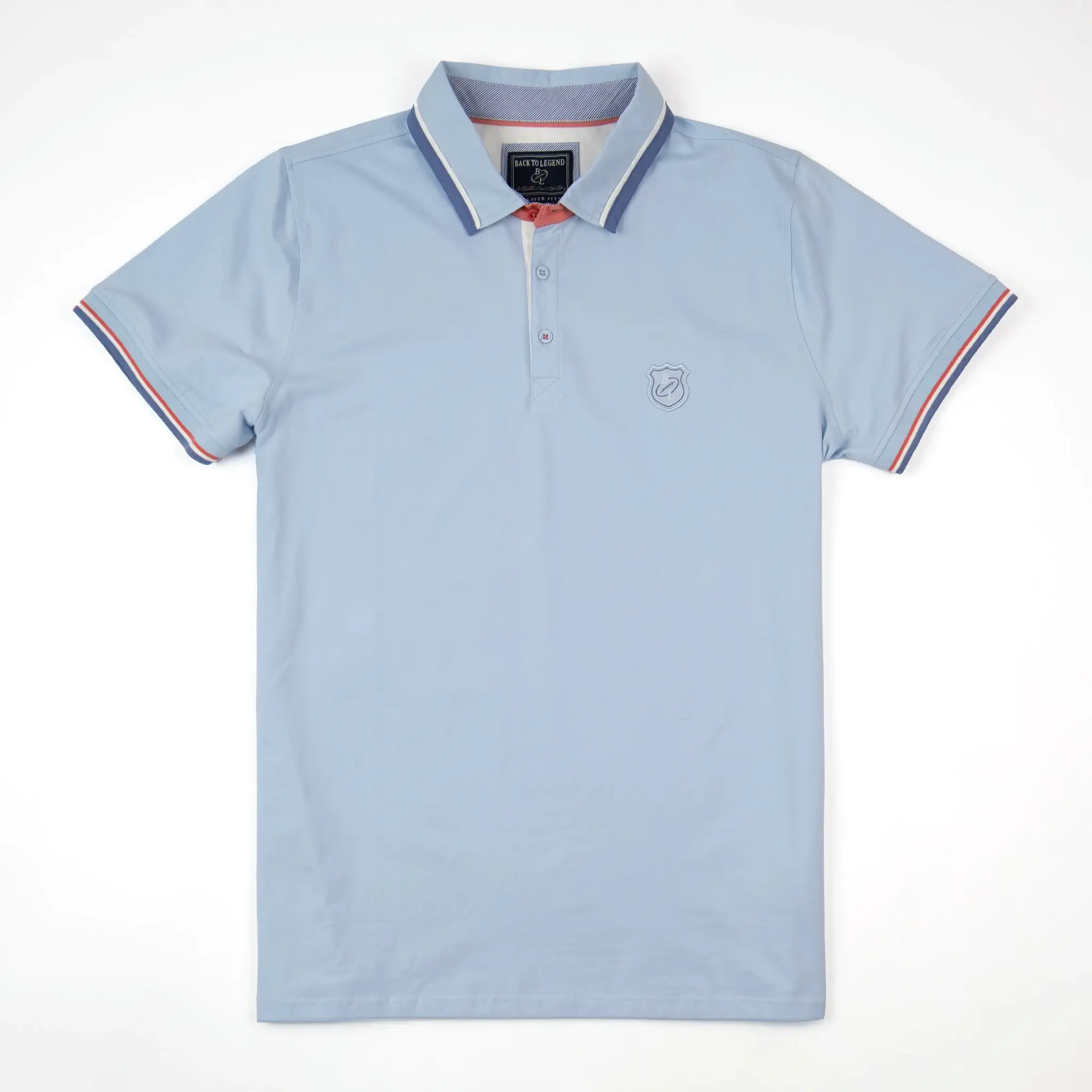 Polo bleu ciel col rayé contrasté - Image 3