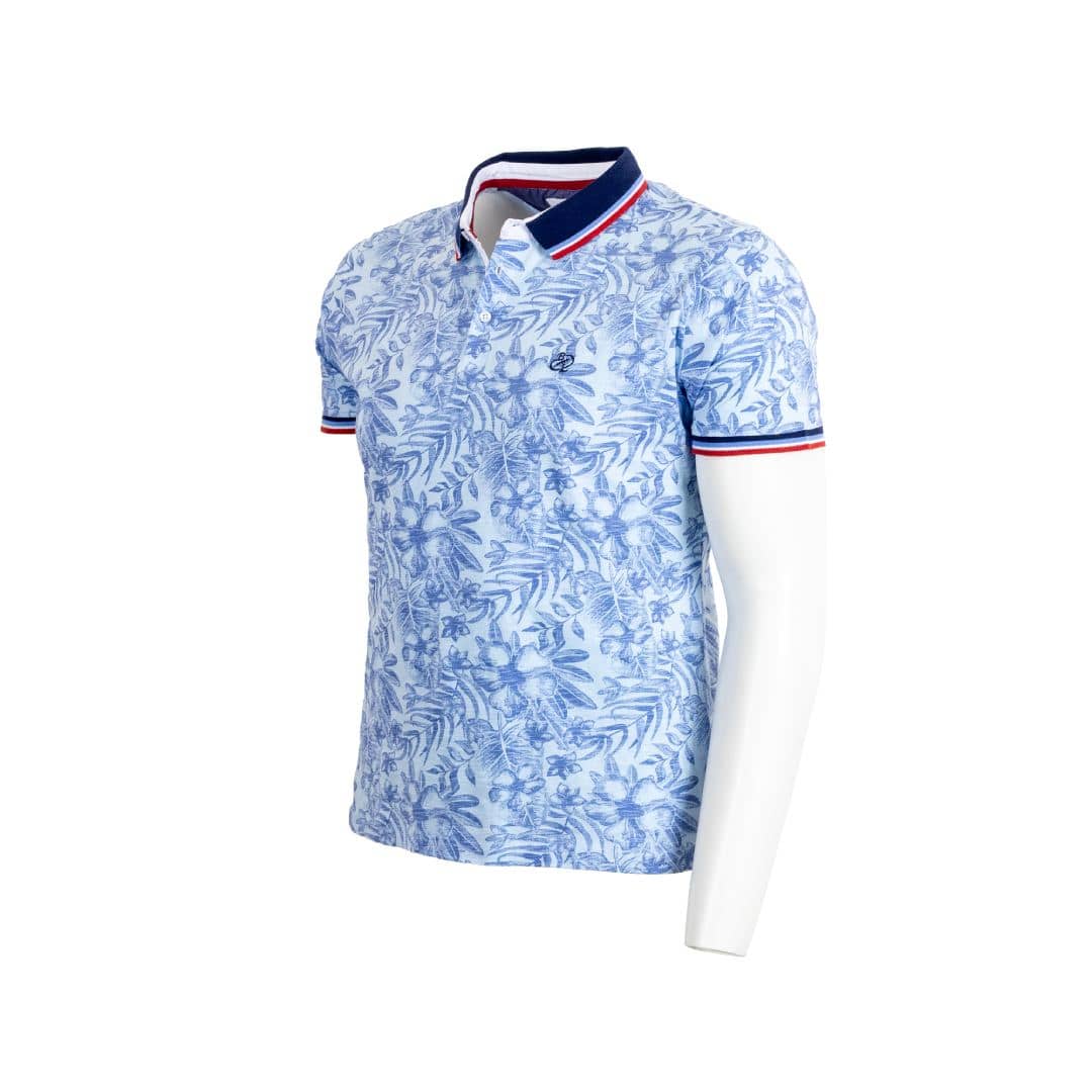 Polo bleu clair imprimé fleuri - Image 3