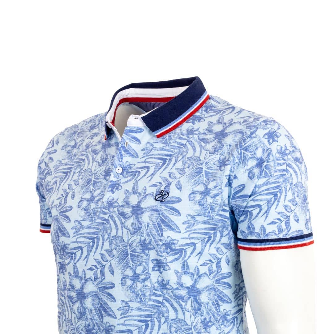 Polo bleu clair imprimé fleuri - Image 4