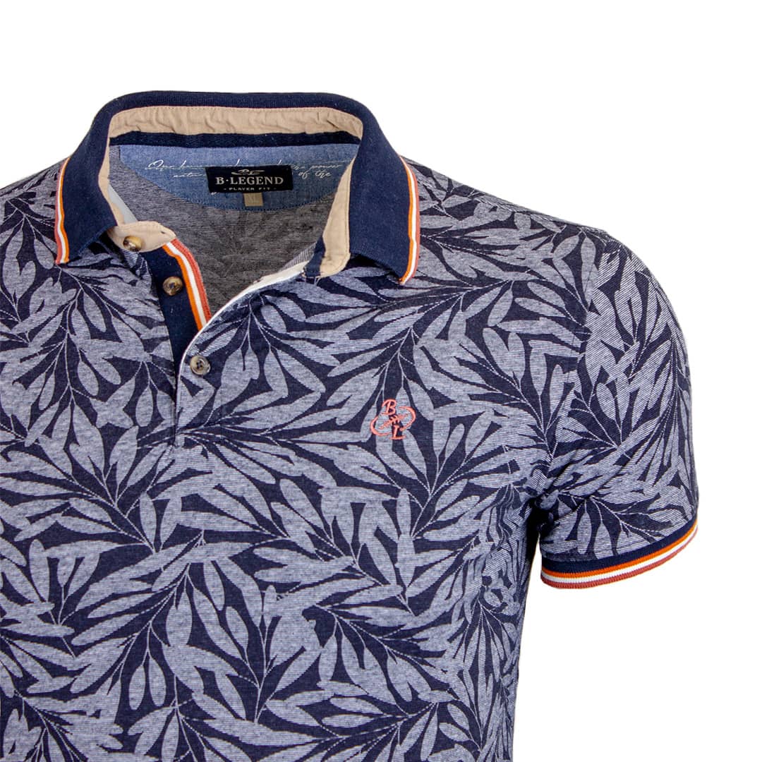 Polo bleu marine imprimé feuilles tropicales - Image 3