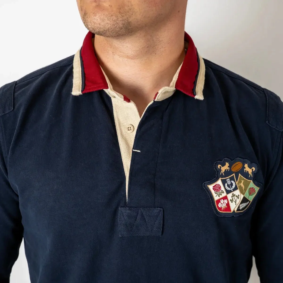 Polo bleu marine à manches longues Barbarians multi-badge - Image 4