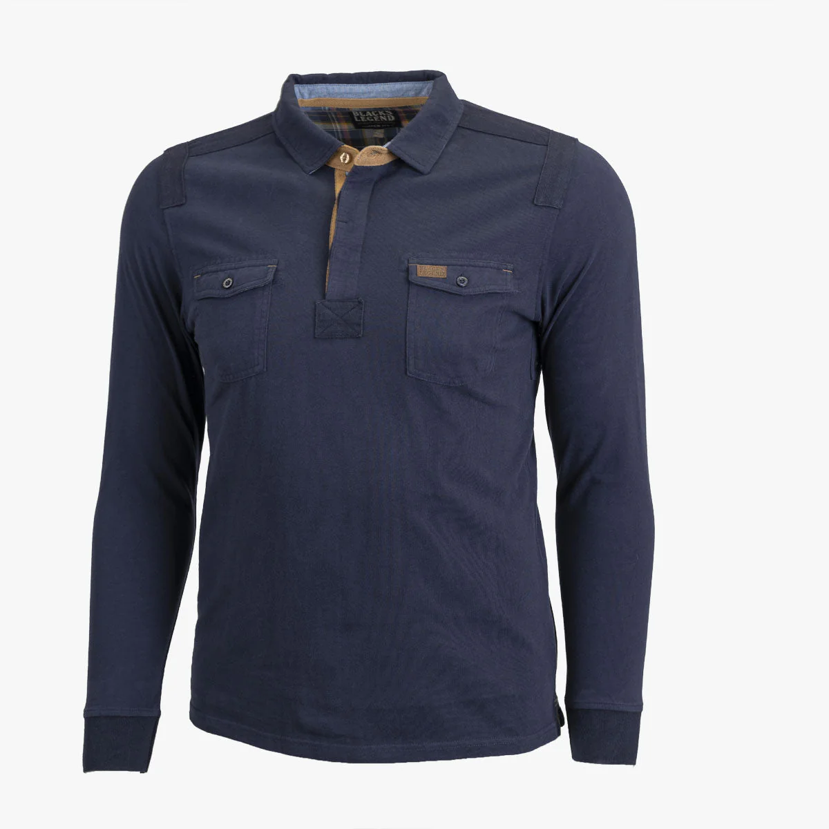 Polo bleu marine à manches longues et double poche