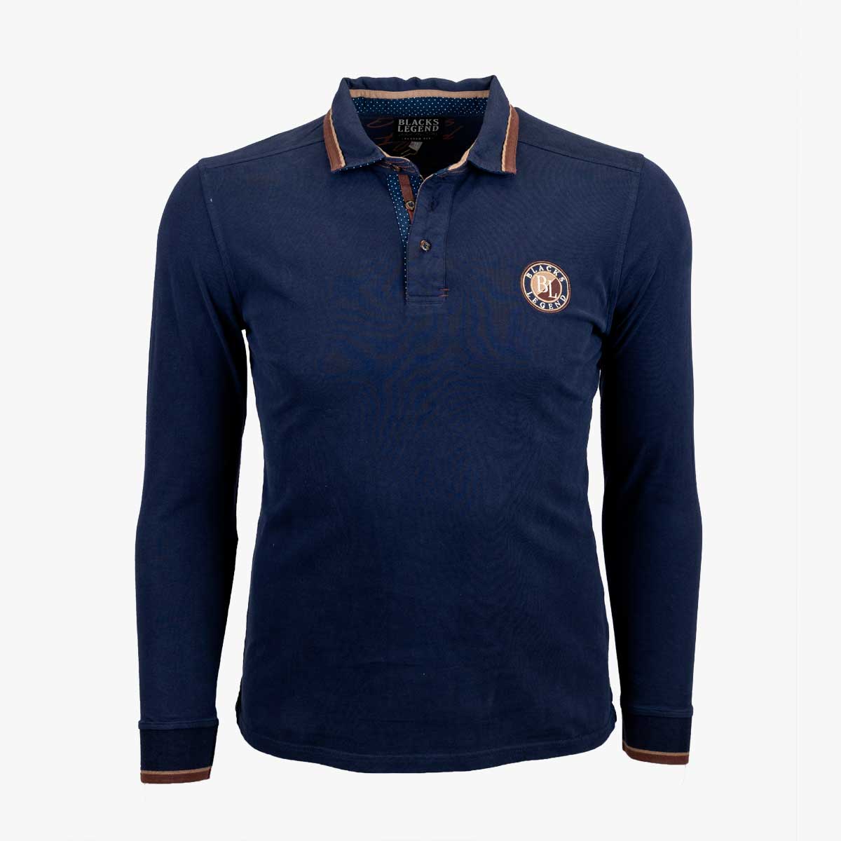 Polo bleu marine à manches longues blason BL