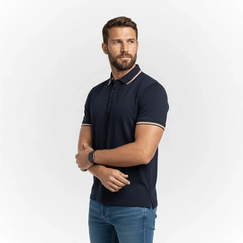 Polo bleu marine mercerisé - Image 3
