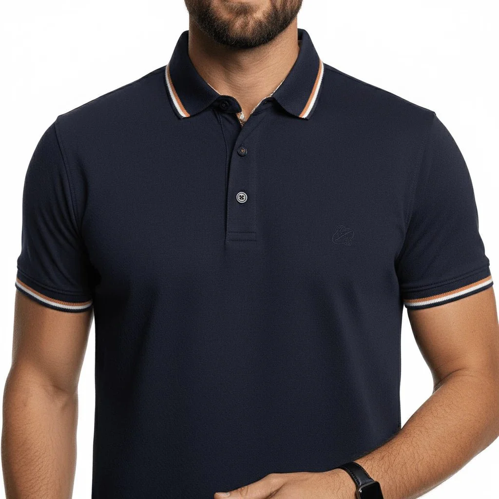 Polo bleu marine mercerisé - Image 4