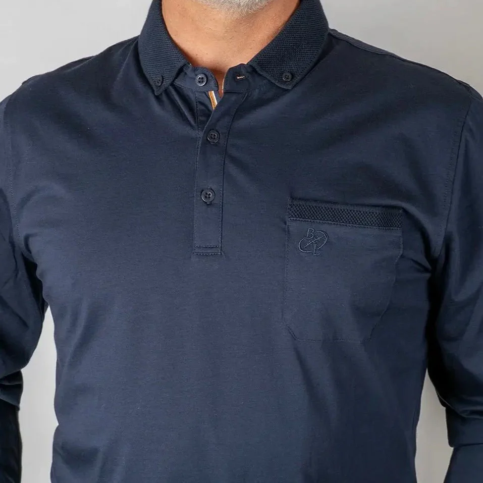 Polo bleu marine mercerisé à manches longues - Image 3