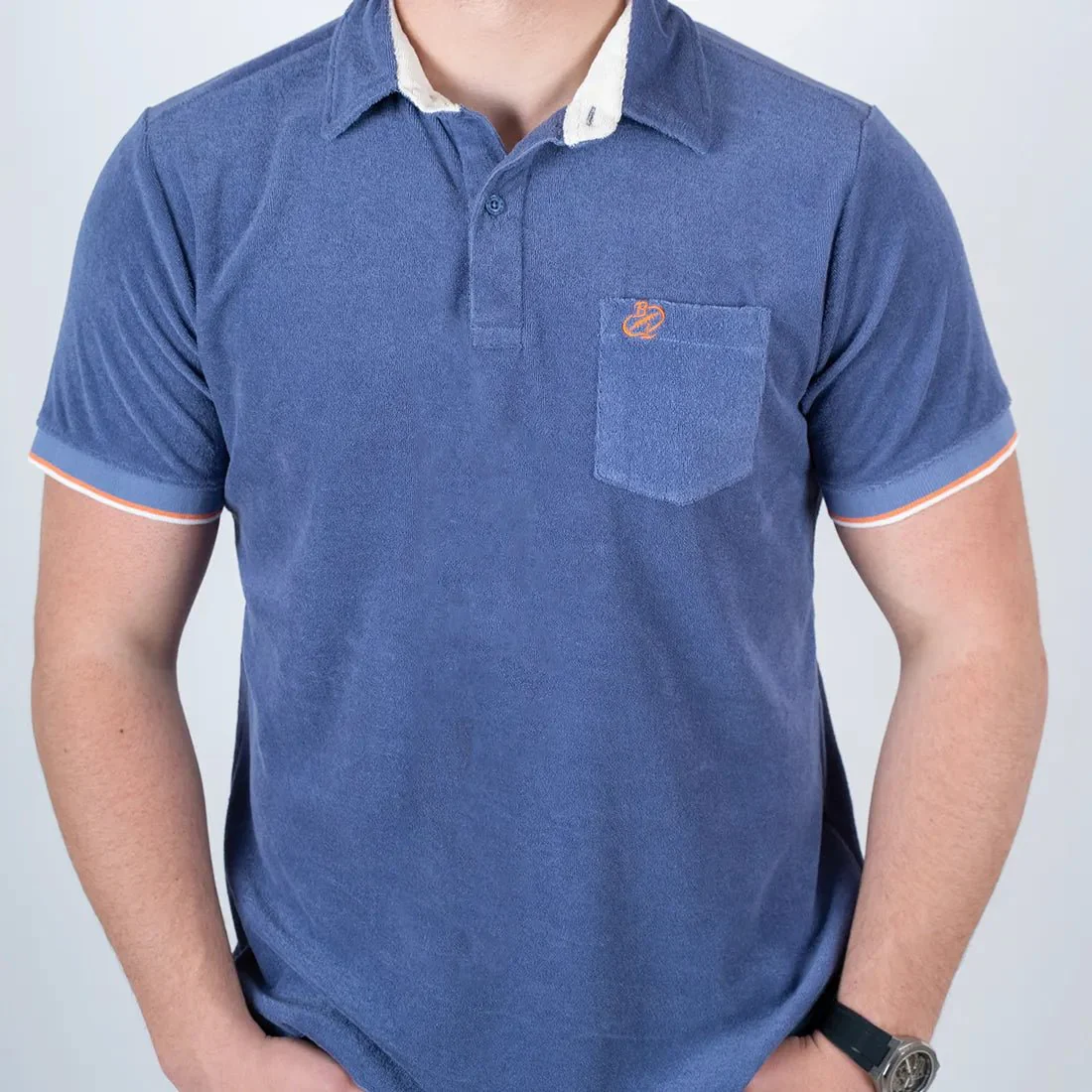 Polo bleu en tissu éponge - Image 3
