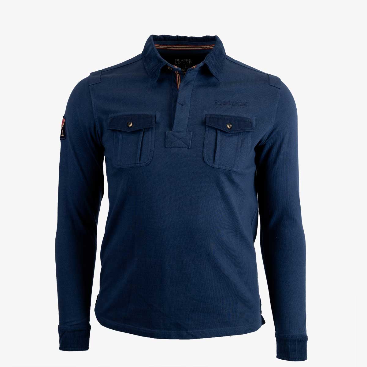 Polo bleu marine à manches longues et double poche