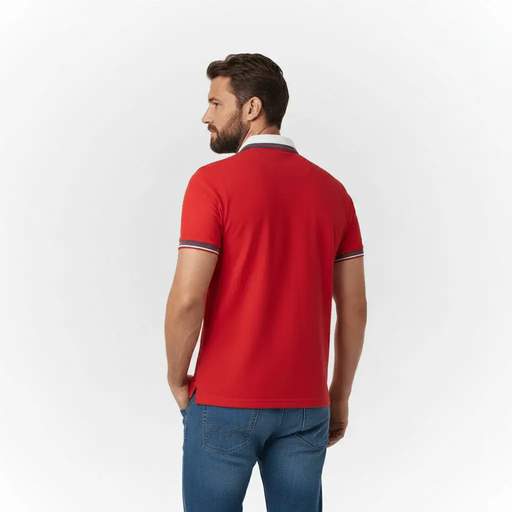 Polo jersey peau de pêche rouge - Image 2