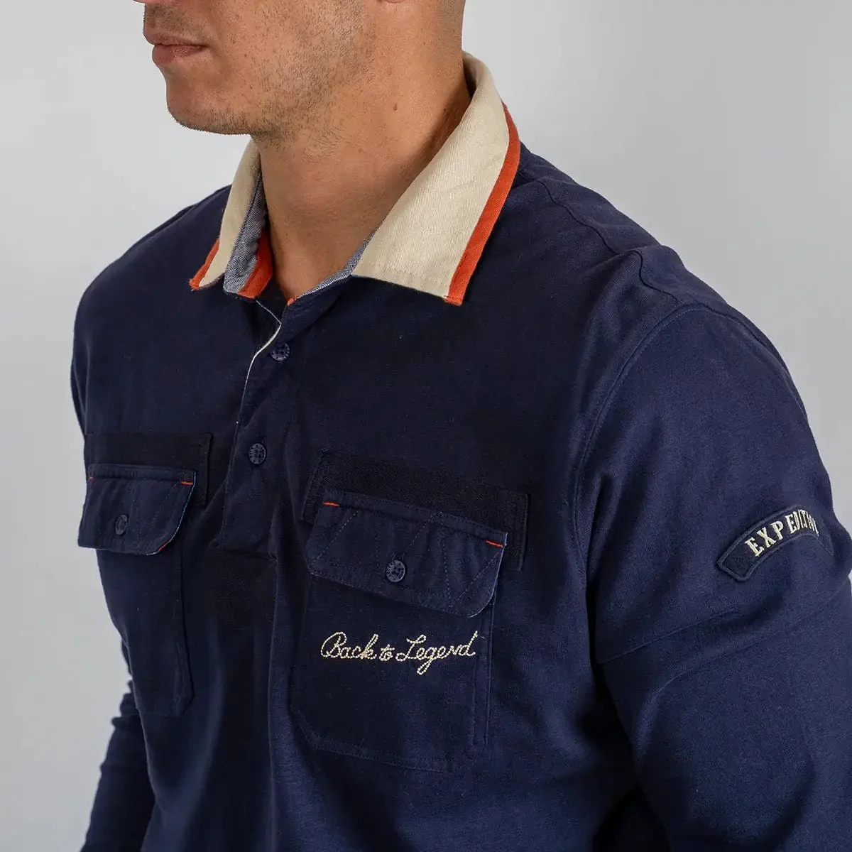 Polo à manches longues bleu marine fanion expédition - Image 4