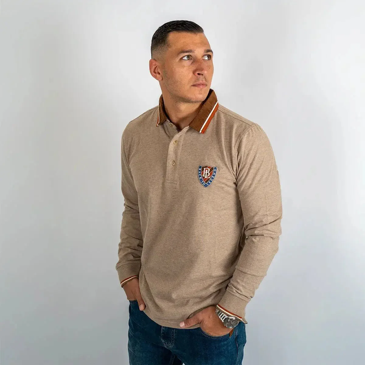 Polo manches longues Clubhouse beige chiné