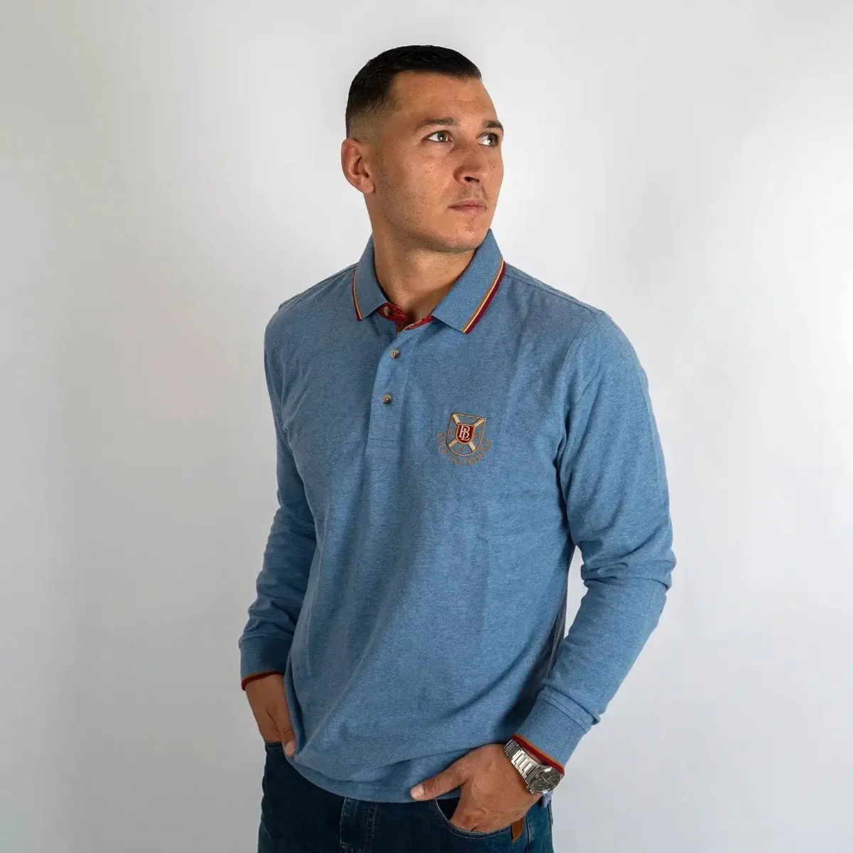 Polo manches longues Clubhouse bleu chiné