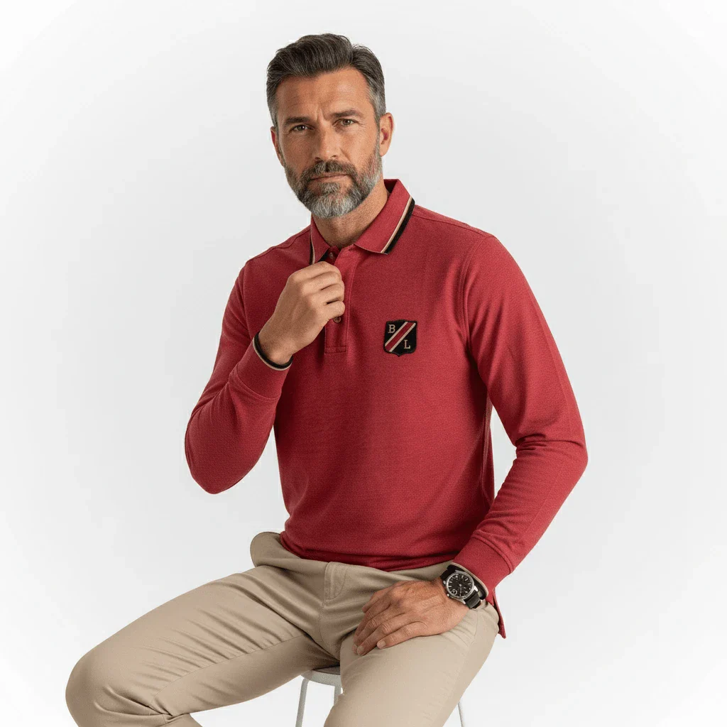 Polo manches longues Clubhouse rouge chiné