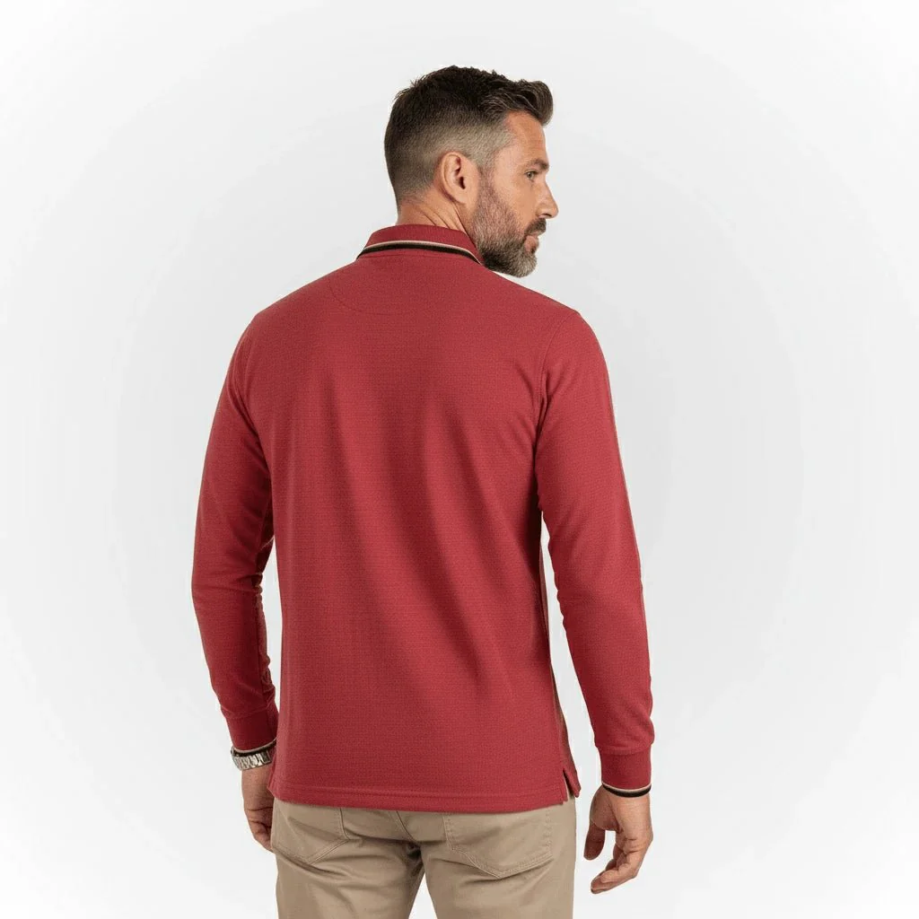 Polo manches longues Clubhouse rouge chiné - Image 2