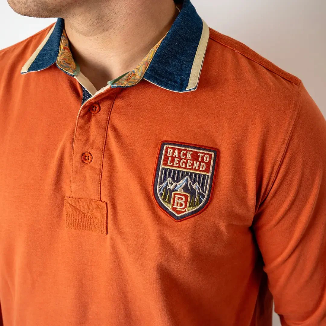 Polo à manches longues orange col contrasté - Image 3