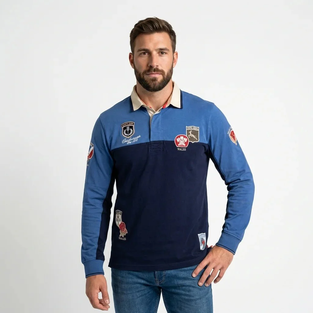 Polo manches longues tricolore multi-pays Barbarians