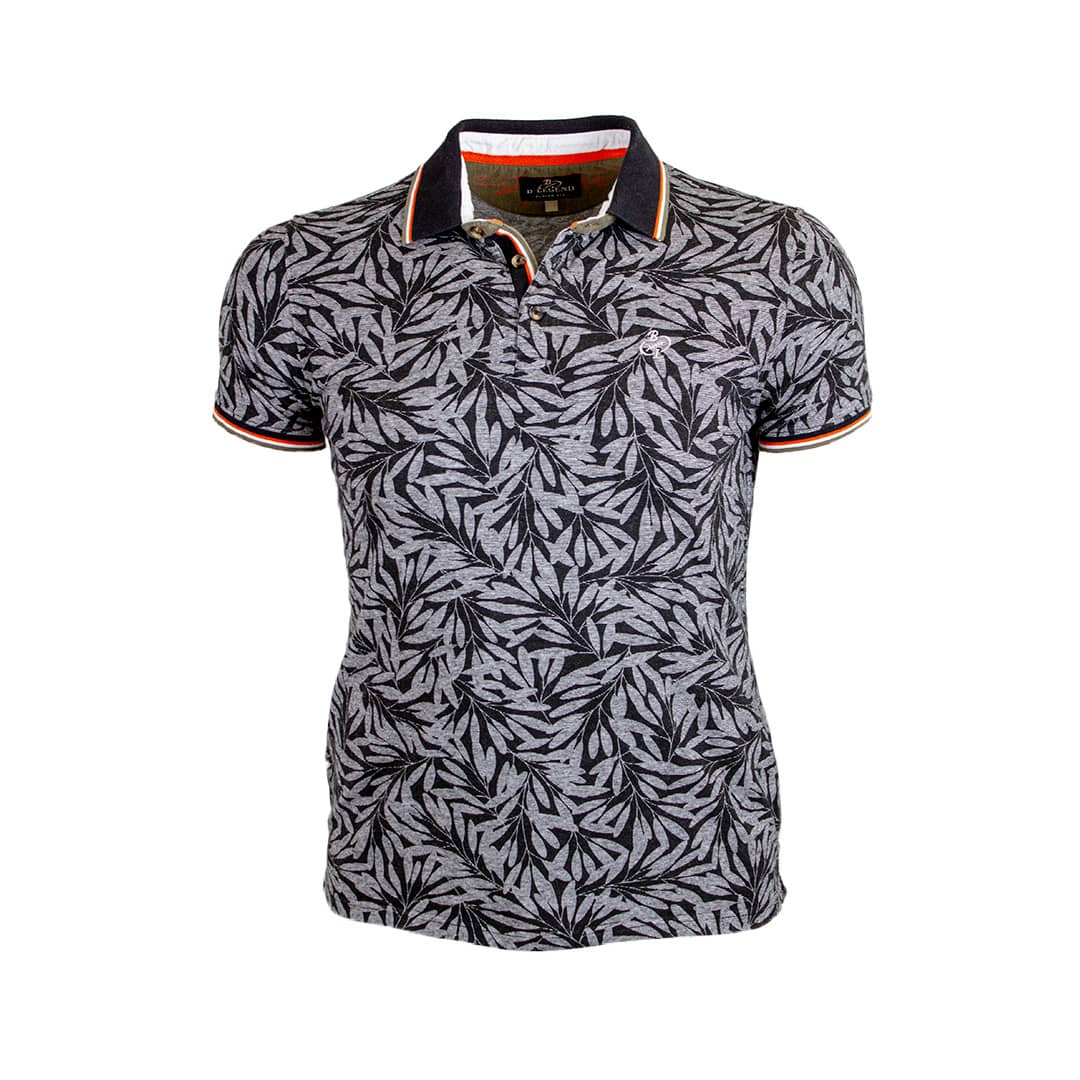 Polo noir imprimé feuilles tropicales