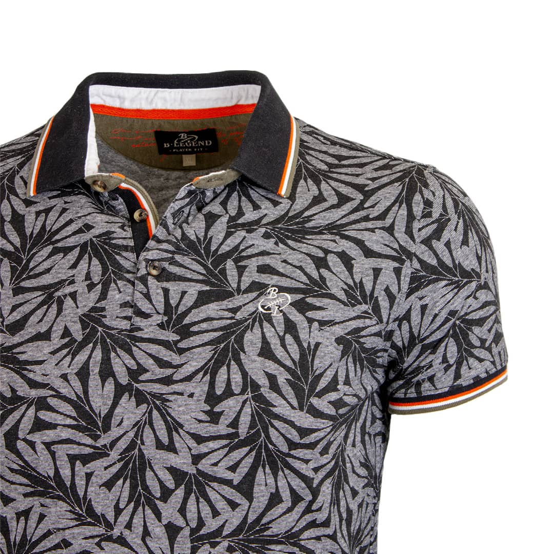 Polo noir imprimé feuilles tropicales - Image 3