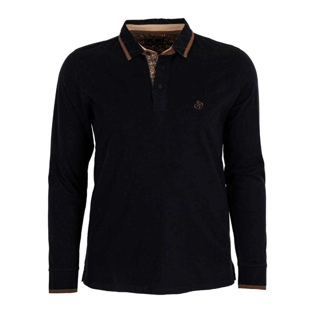 Polo noir à manches longues siglé BL