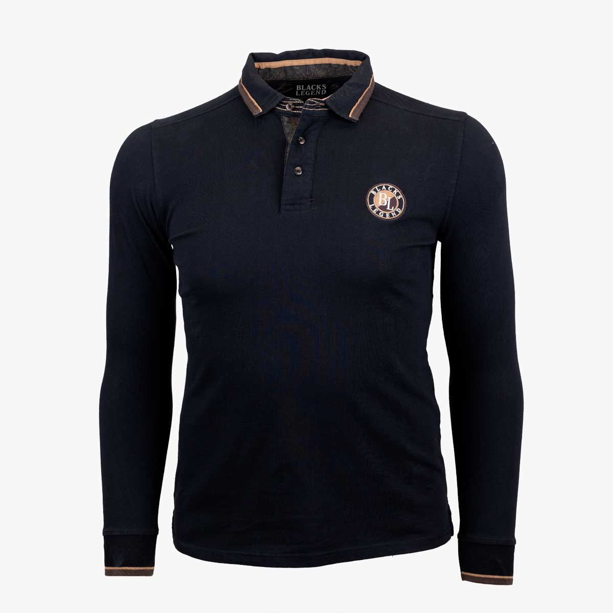 Polo noir à manches longues blason BL