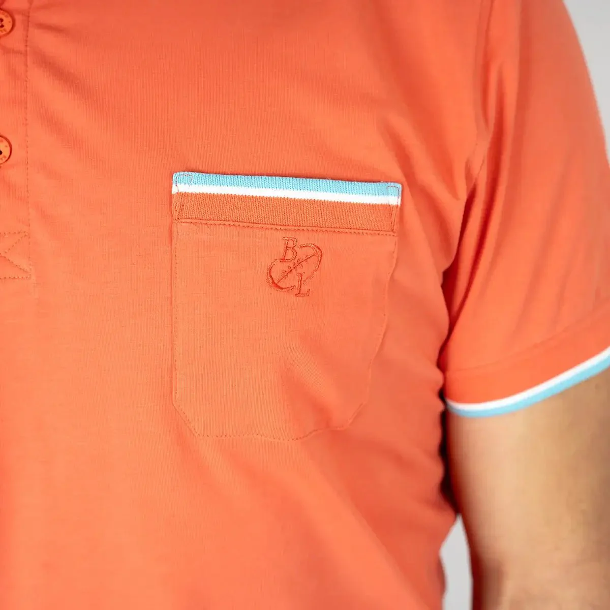 Polo orange col rayé et poche poitrine - Image 3