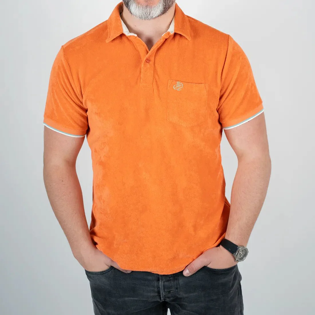 Polo orange en tissu éponge