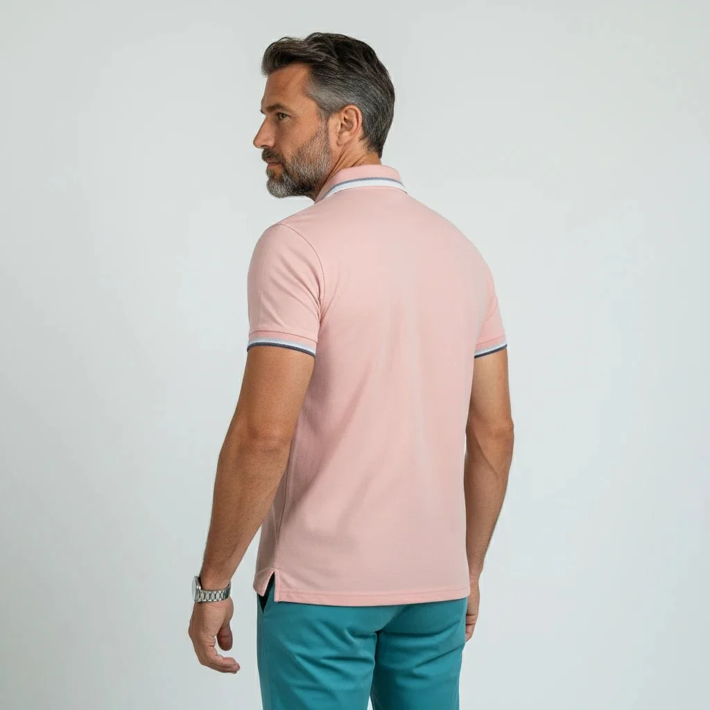 Polo rose pâle élasthanne - Image 2