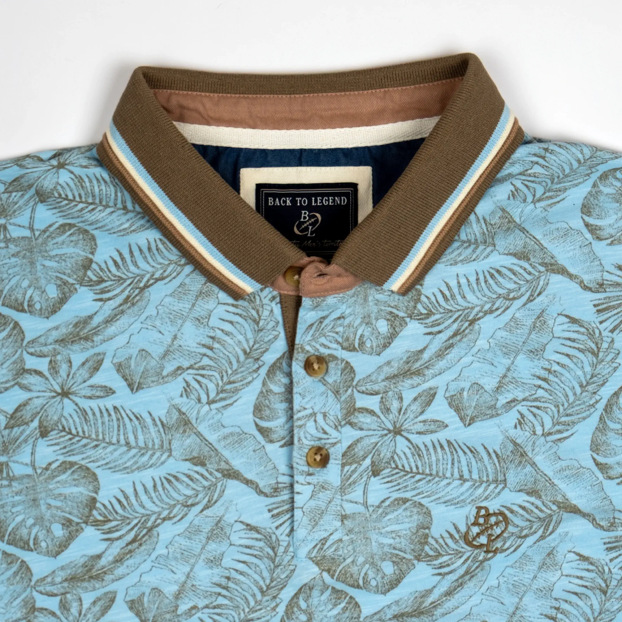 Polo slub bleu ciel imprimé tropical - Image 3