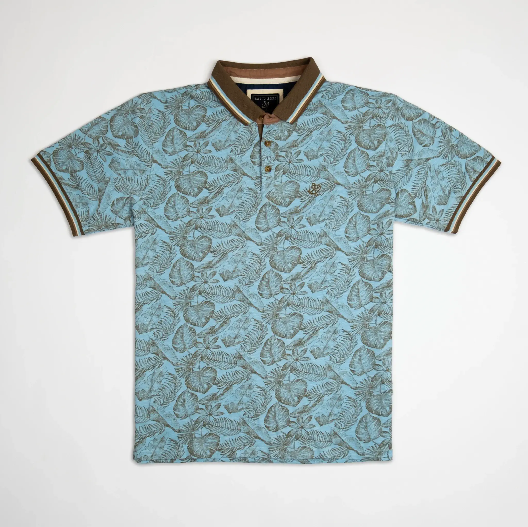 Polo slub bleu ciel imprimé tropical - Image 5