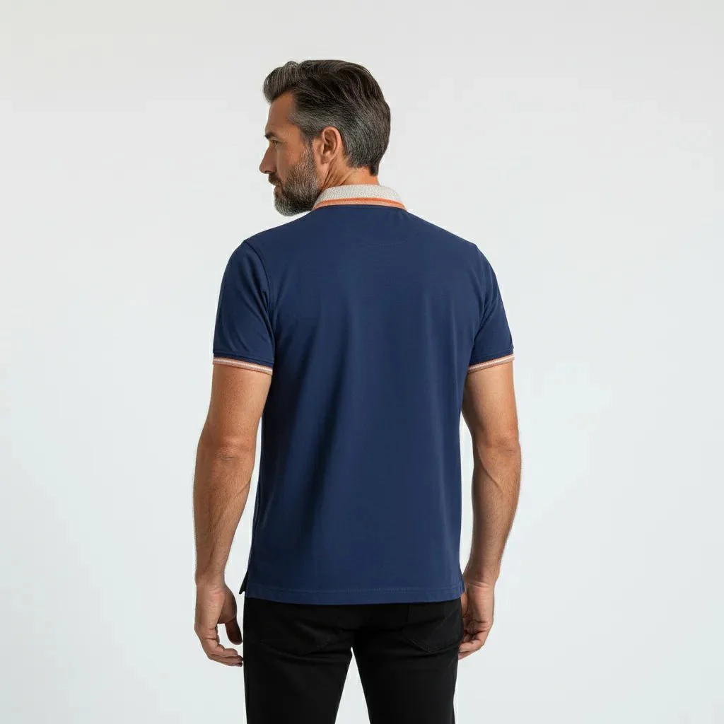 Polo slub bleu indigo col contrasté - Image 2