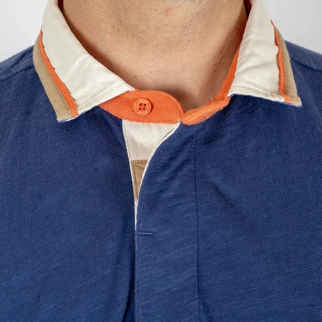 Polo slub bleu indigo col contrasté - Image 5