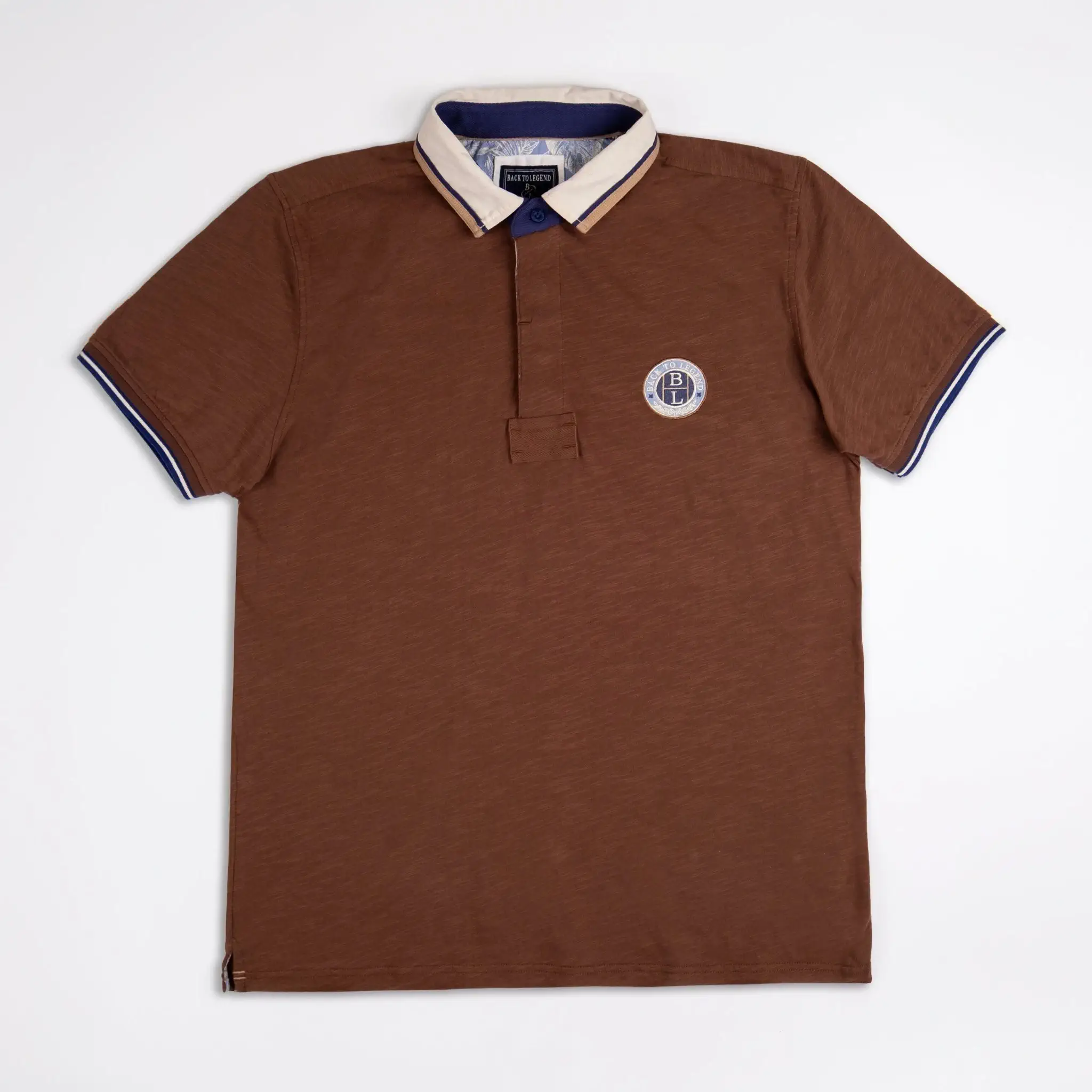 Polo slub marron col contrasté - Image 5