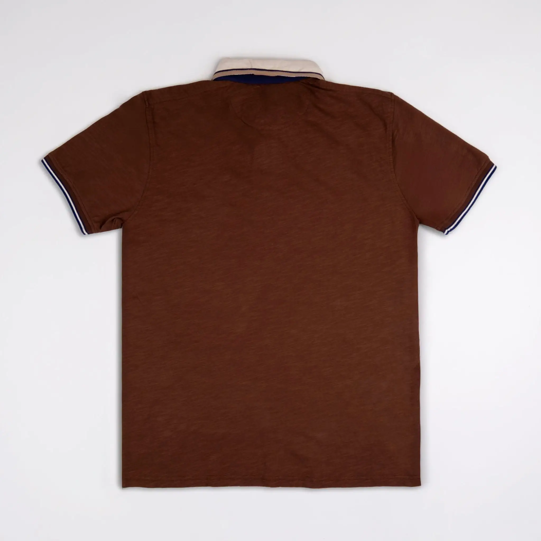 Polo slub marron col contrasté - Image 6