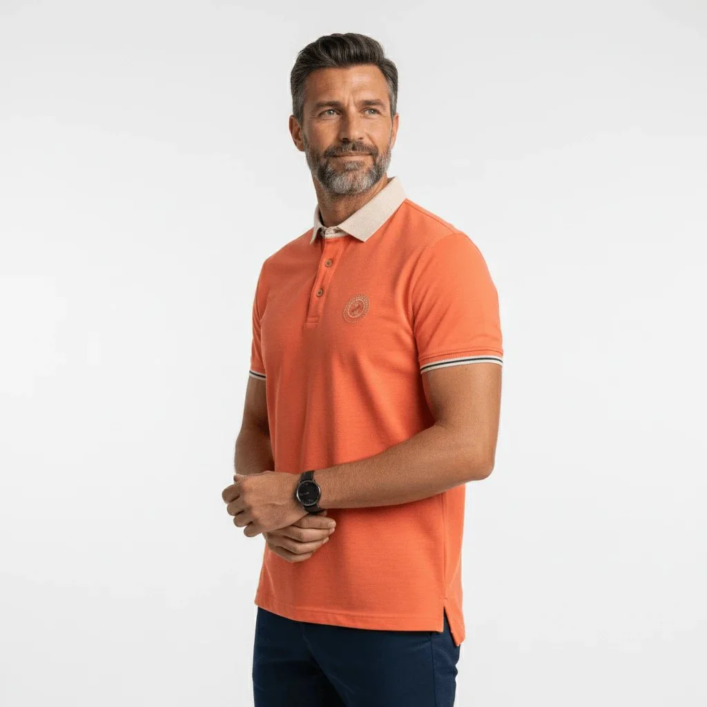 Polo slub orange col contrasté