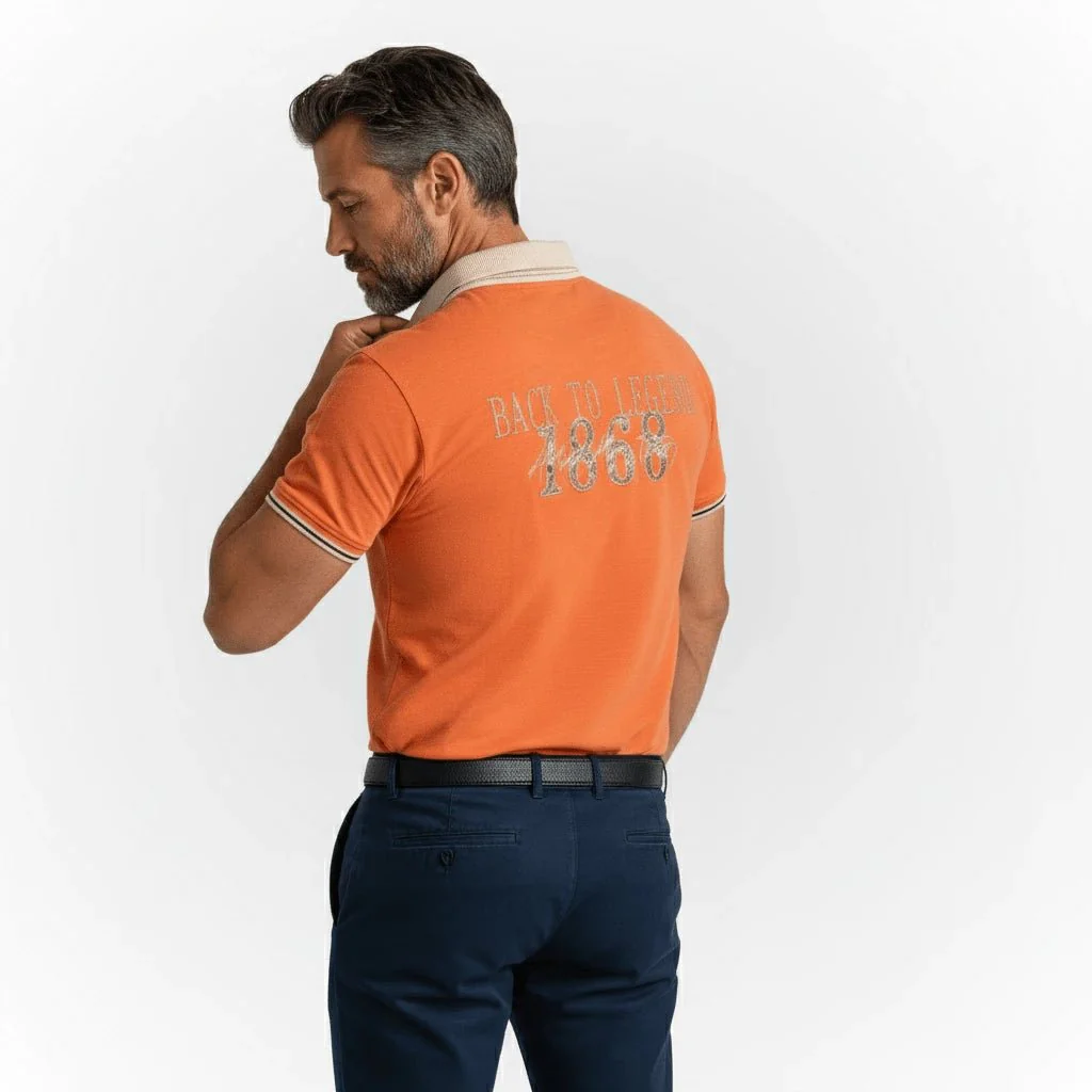 Polo slub orange col contrasté - Image 2