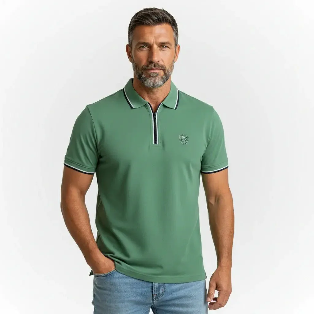 Polo vert col rayé contrasté