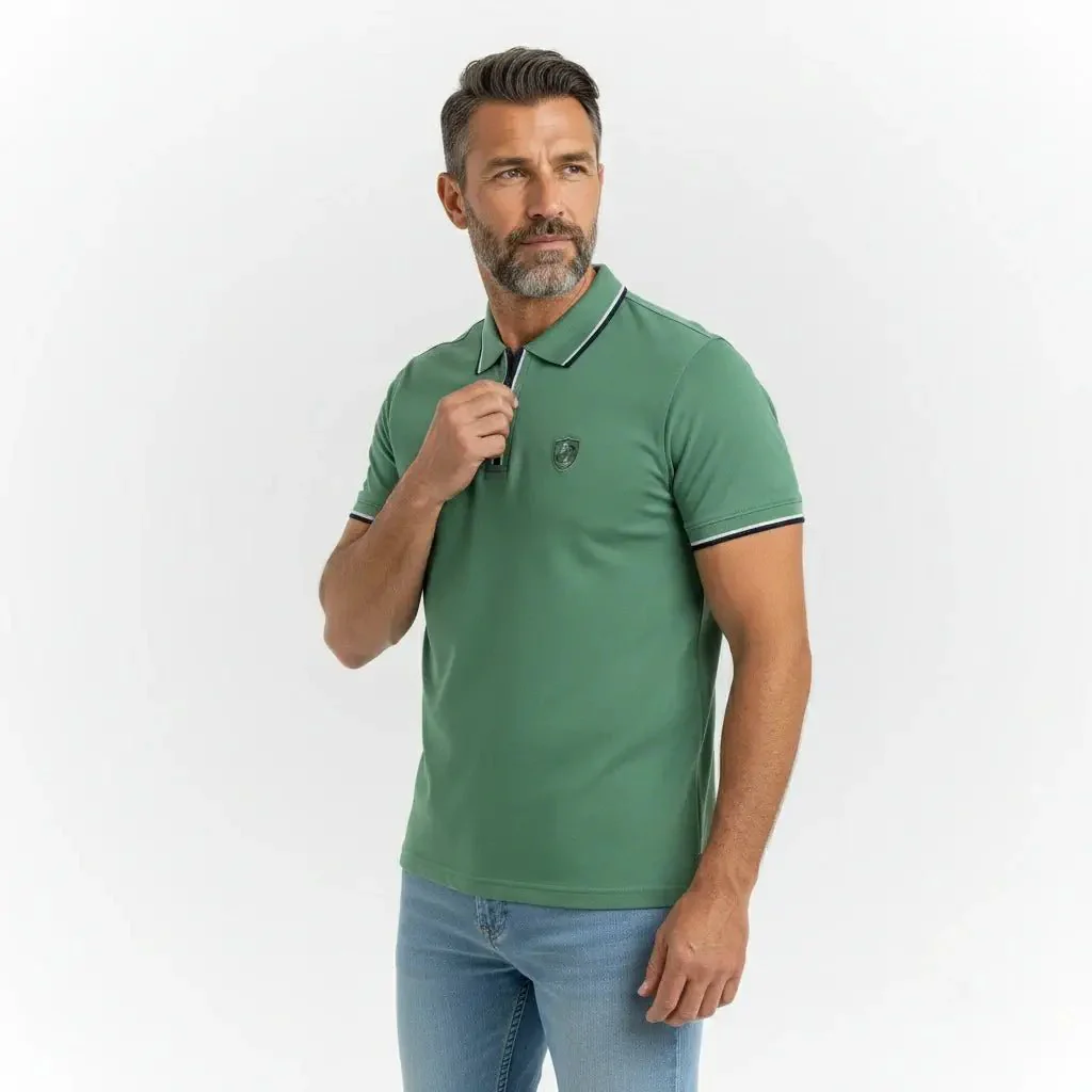 Polo vert col rayé contrasté - Image 6