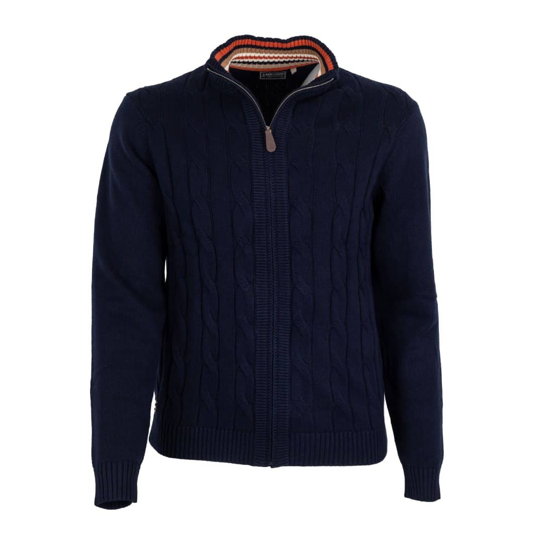 Pull full zip torsadé bleu marine