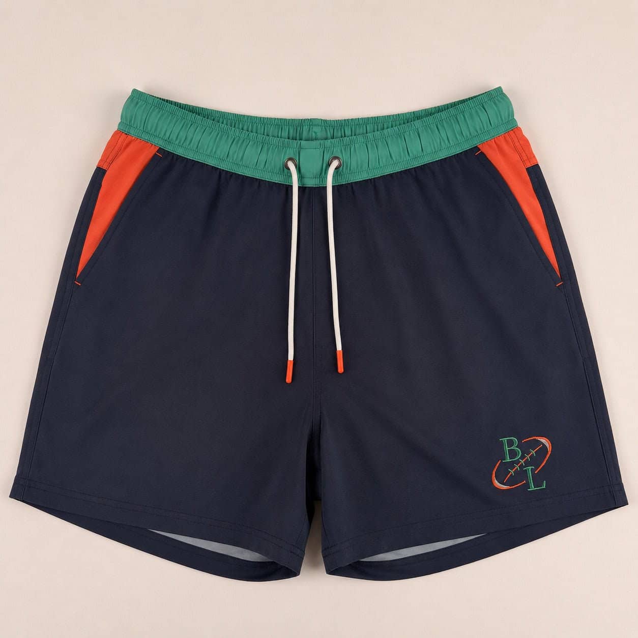 Short de bain tricolore marine/orange/vert - Image 3