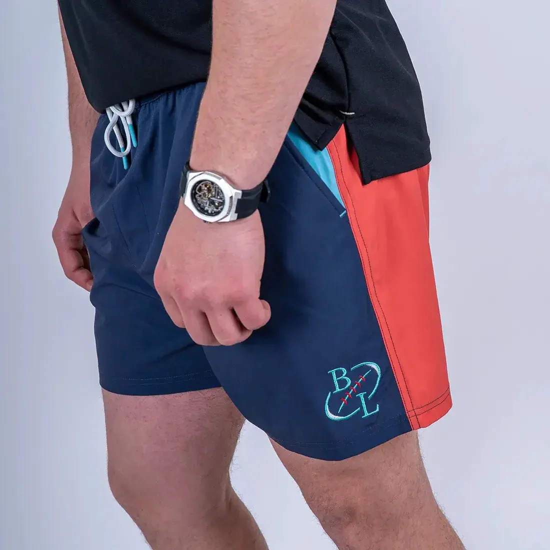 Short de bain tricolore marine/rouge/turquoise
