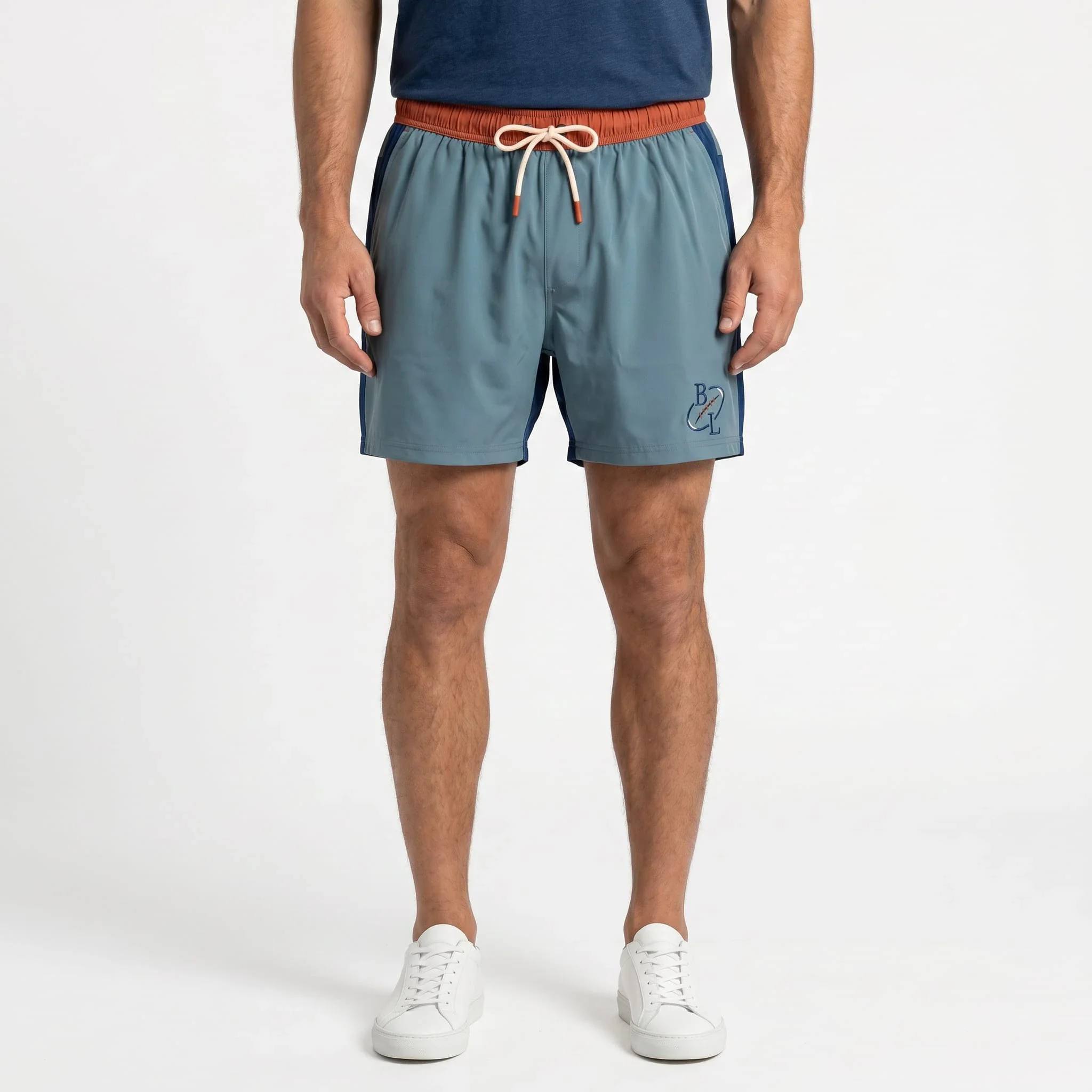 Short de bain tricolore turquoise/bleu/orange
