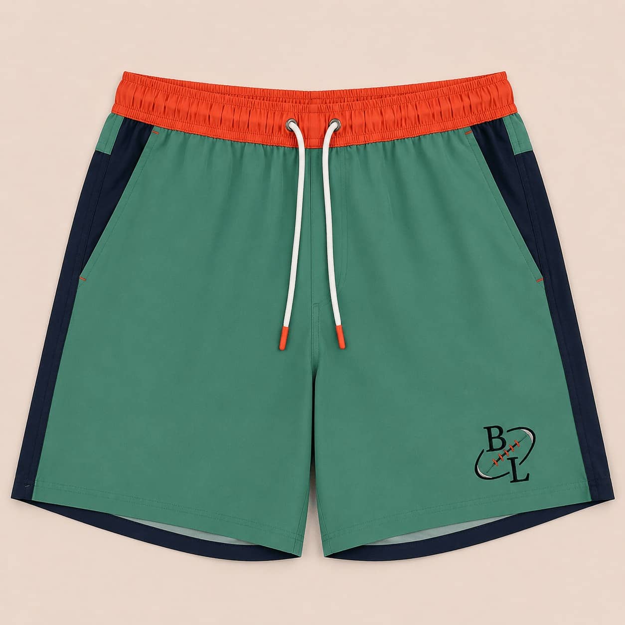 Short de bain tricolore vert/marine/orange - Image 3