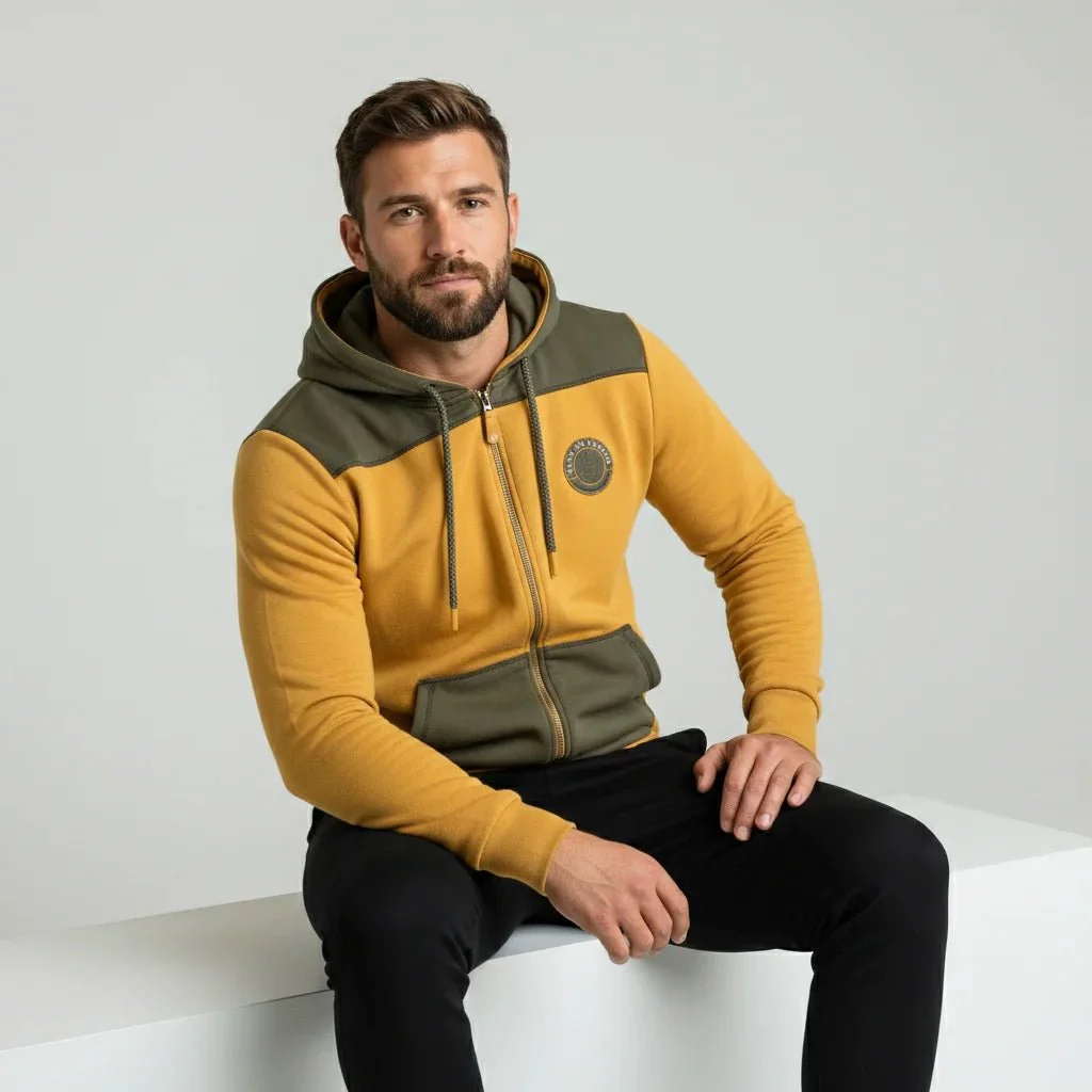 Sweat à capuche jaune full zip