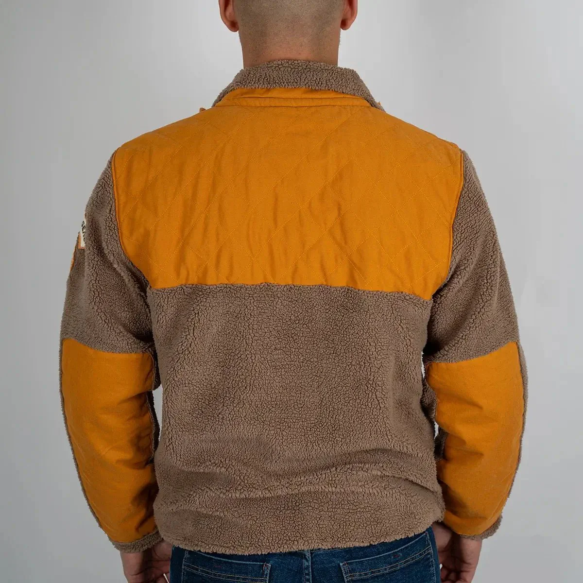 Sweat full-zip bimatière polaire orange et marron - Image 4