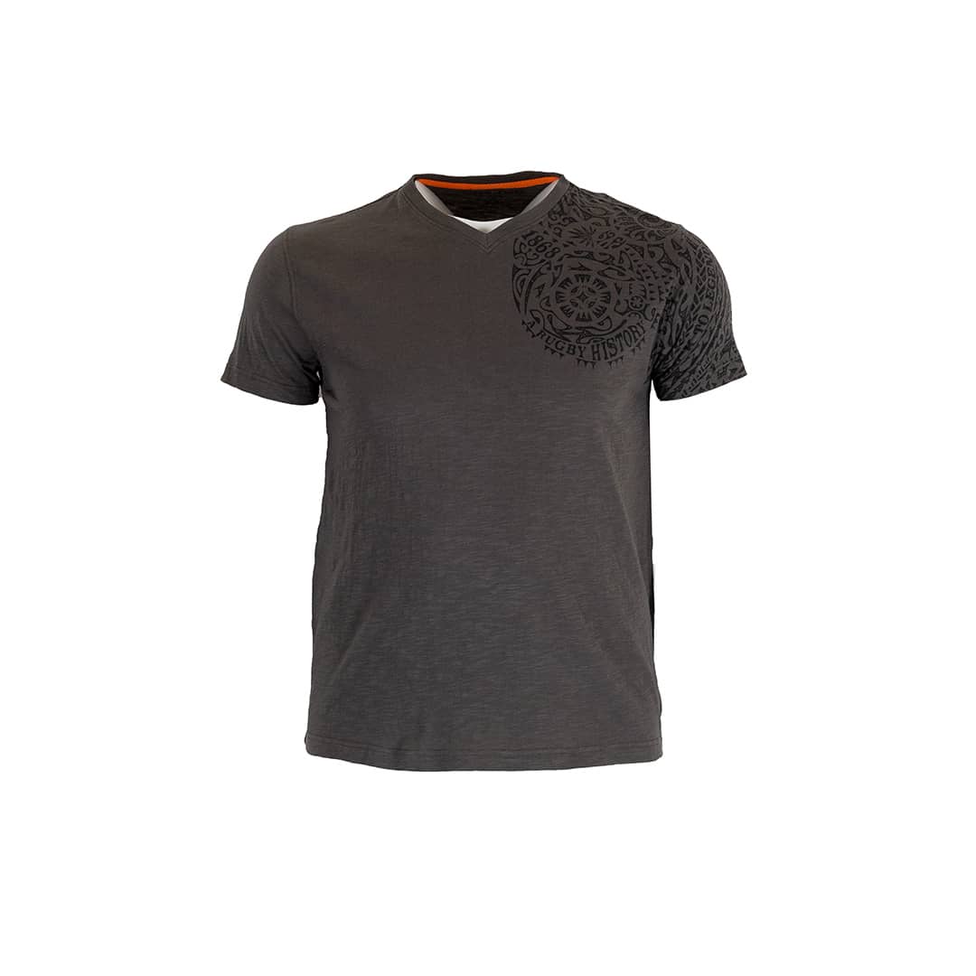 T-shirt kaki col V imprimé maori