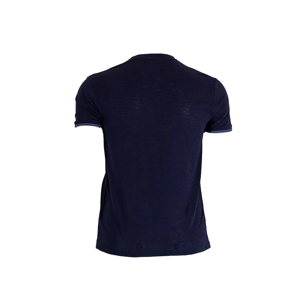 T-shirt slub bleu marine col V - Image 2